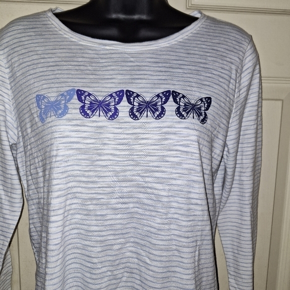 Talbott striped 3/4 sleeve butterfly print shirt size XS - Picture 3 of 7